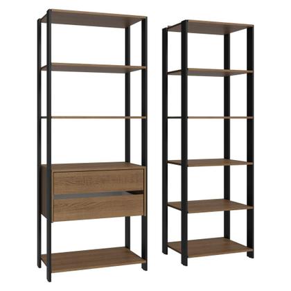 Imagem de Armário Estante Multiuso Organizador 2 Gavetas 9 Prateleiras 129cm Rustic/Preto Madesa