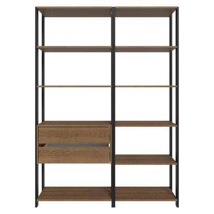 Imagem de Armário Estante Multiuso Organizador 2 Gavetas 9 Prateleiras 129cm Rustic/Preto Madesa