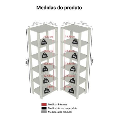 Imagem de Armário Estante Multiuso Organizador Despensa de Canto 10 Prateleiras 118cm Rustic/Preto Madesa