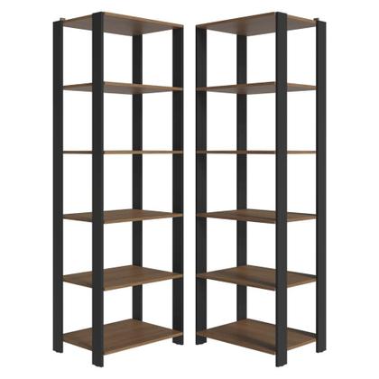 Imagem de Armário Estante Multiuso Organizador Despensa de Canto 10 Prateleiras 118cm Rustic/Preto Madesa