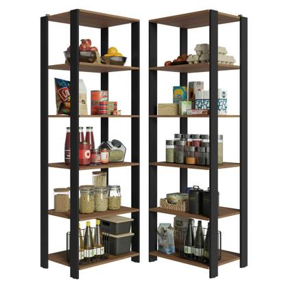 Imagem de Armário Estante Multiuso Organizador Despensa de Canto 10 Prateleiras 118cm Rustic/Preto Madesa