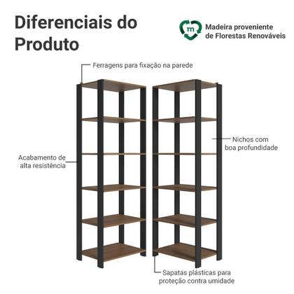 Imagem de Armário Estante Multiuso Organizador Despensa de Canto 10 Prateleiras 118cm Rustic/Preto Madesa