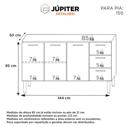 Imagem de Armário Gabinete Cozinha em Aço Júpiter 150 3 Gavetas Branco - Cozimax