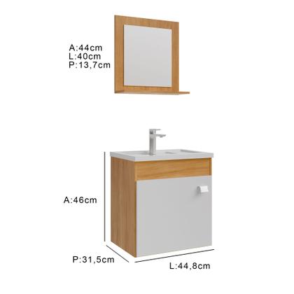 Imagem de Armário Gabinete e Espelheira P/ Banheiro 1Pt Iris 44cm Cinamomo Branco MGM Móveis