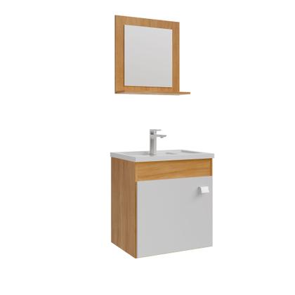 Imagem de Armário Gabinete e Espelheira P/ Banheiro 1Pt Iris 44cm Cinamomo Branco MGM Móveis
