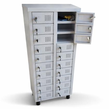 Imagem de Armário Guarda Celular 20 Portas em Aço com Chave 122x43x28 cm