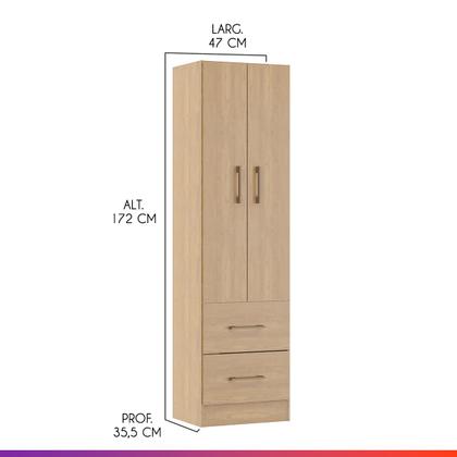 Imagem de Armário Guarda-Roupa Solteiro 2 Portas 2 Gavetas 47x172Cm Carvalho