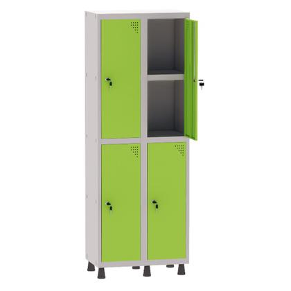 Imagem de Armário Guarda Volume Locker Roupeiro 2 Vãos 04 Portas Com Prateleira GRF502PRI/4 Cinza e Verde Miró - Pandin