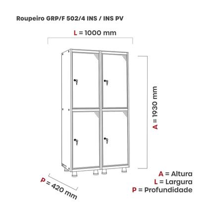 Imagem de Armário Guarda Volume Locker Roupeiro 4 Portas Aço 100CMX193CM Vermelho