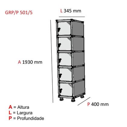 Imagem de Armário Guarda Volume Locker Roupeiro 5 Portas Aço Grp 501/5 Laranja