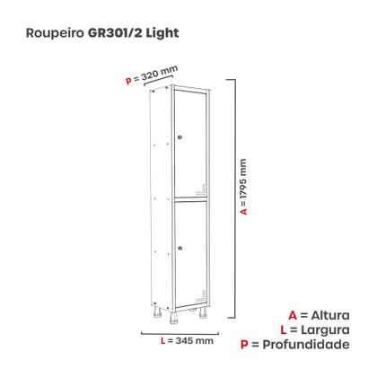 Imagem de Armário Guarda Volume Locker Roupeiro  de Aço 1 Vão 2 Portas GR301/2 Light Cinza