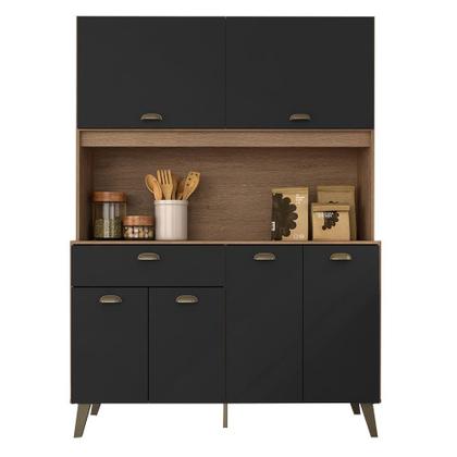 Imagem de Armário Kit De Cozinha Emily Retro 6 Portas Carvalho/preto - Móveis Arapongas