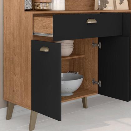 Imagem de Armário Kit De Cozinha Emily Retro 6 Portas Carvalho/preto - Móveis Arapongas
