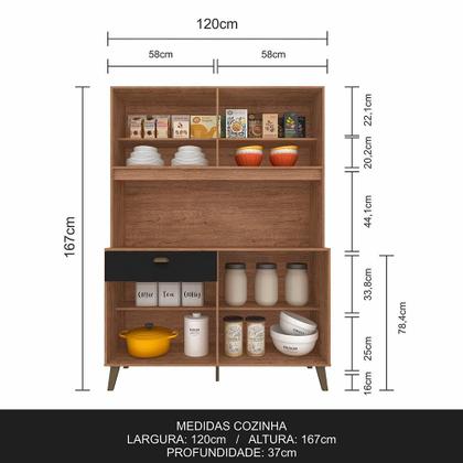 Imagem de Armário Kit De Cozinha Emily Retro 6 Portas Carvalho/preto - Móveis Arapongas