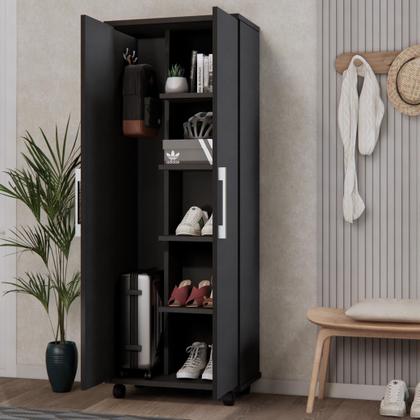 Imagem de Armário Lavanderia 2 Portas com Espaço para Vassouras Multiuso com Rodinhas Móveis Bonatto