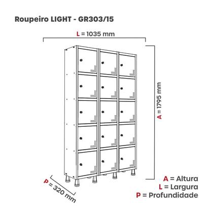 Imagem de Armário Locker Guarda Volume Aço Light 15 Portas 103,5x179,5cm