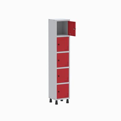 Imagem de Armário Locker Guarda Volume Aço Light 5 Portas 34,5x179,5cm Vermelho/Cinza