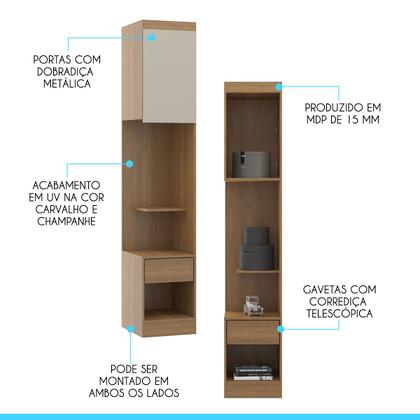 Imagem de Armário Mesa Cabeceira Guarda Roupa Modulado Selene 40cm MDP Menu Móveis Carvalho