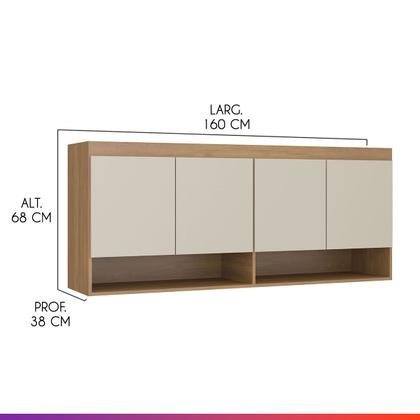 Imagem de Armário Modulado Aéreo para Quarto 4 Portas 2 Nichos Carvalho