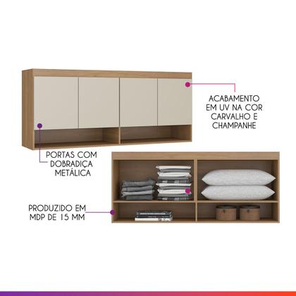 Imagem de Armário Modulado Aéreo para Quarto 4 Portas 2 Nichos Carvalho