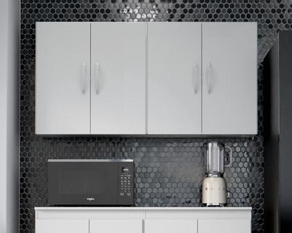 Imagem de Armário Módulo Aéreo Suspenso 4 Portas Parede Cozinha Branco