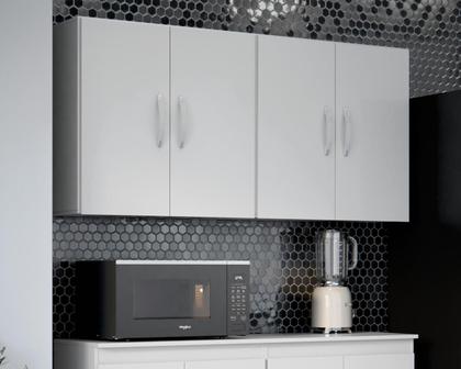 Imagem de Armário Módulo Aéreo Suspenso 4 Portas Parede Cozinha Branco