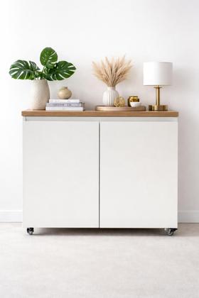 Imagem de Armário Móvel Gabinete Em Mdf Branco C/ Rodinha Resistente