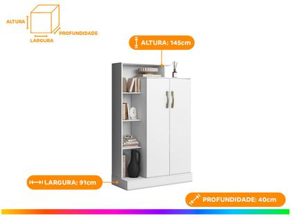 Armário Multiuso 2 Portas 7 Prateleiras Aramóveis Florença Imagem de Armário Multiuso 2 Portas 7 Prateleiras Aramóveis Florença