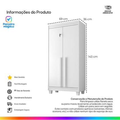 Imagem de Armário Multiuso 2 Portas com Chave Sapateira Organizador Lavanderia Alto Móveis Bonatto
