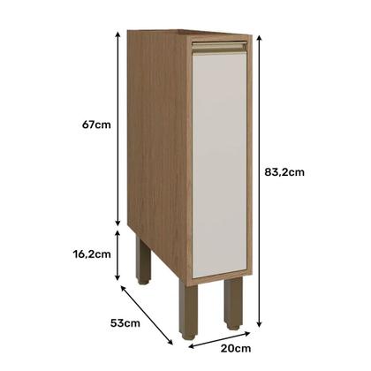 Imagem de Armario Multiuso Balcao 1 Gaveta Telescópica Porta Temperos 20x53 cm Vitória Rimo Carvalho/Off White - 100% MDF