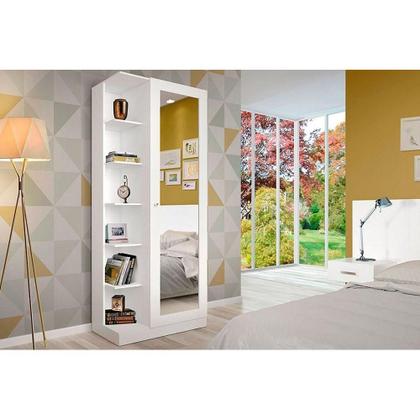 Imagem de Armário Multiuso Casal Duetto 1 Porta c/Espelho Branco - Henn
