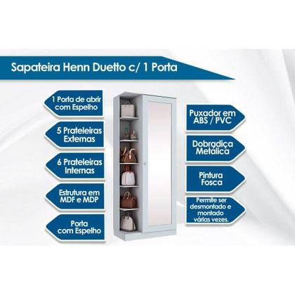 Imagem de Armário Multiuso Casal Duetto 1 Porta c/Espelho Branco - Henn