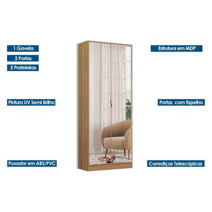 Imagem de Armário Multiuso Casal Grife 2 Portas c/ Espelho Amêndola - Demóbile