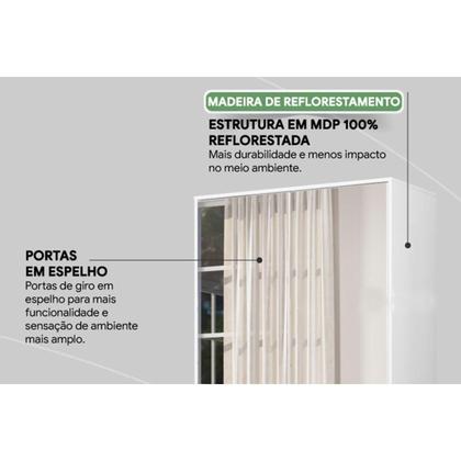 Imagem de Armário Multiuso Casal Grife c/ 2 Portas c/ Espelho Branco - Demóbile