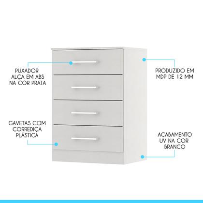 Imagem de Armário Multiuso com 4 Gavetas 55x93Cm MDP Branco 2007 MENU