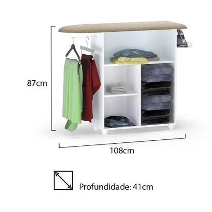 Imagem de Armário Multiuso com Tábua de Passar Passadeira Mariana com Porta Branco e Preto - AJL Móveis