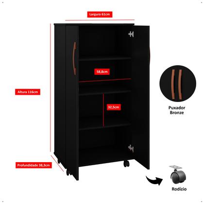 Imagem de Armario multiuso Gold 2 portas Com Rodizio Nayara cor Preto - Comprar Móveis em Casa