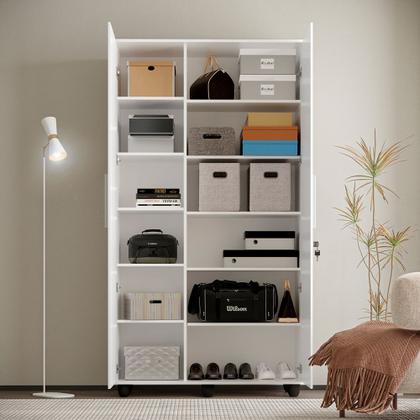 Imagem de Armario Multiuso Grande e Reforçado Ouro Fechadura com Chave Branco