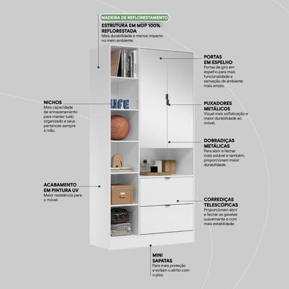 Imagem de Armário Multiuso Joy 2 Portas com Espelho - Demóbile