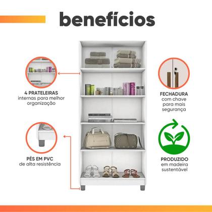 Armário Multiuso Lavanderia Com Chave 2 Portas 1,80m Texas Branco