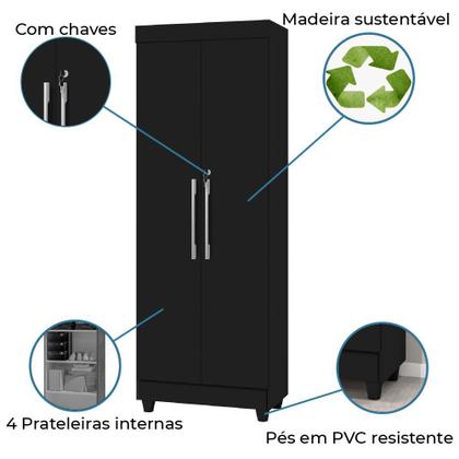 Imagem de Armário Multiuso Lavanderia Com Chave 2 Portas 1,80m Texas Preto J&A