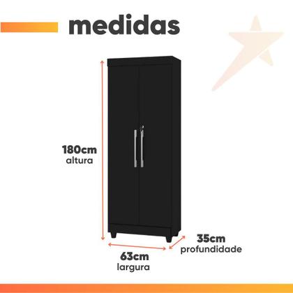 Imagem de Armário Multiuso Lavanderia Com Chave 2 Portas 1,80m Texas Preto J&A