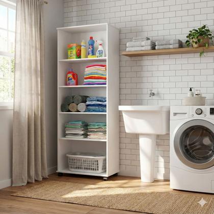 Imagem de Armário Multiuso Organizador Para Lavanderia/ Cozinha 2 Portas 4 Prateleiras Inglaterra Branco JA