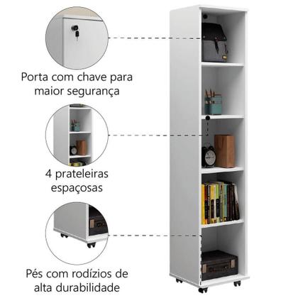 Imagem de Armário Multiuso Para Quarto Com Chave E Rodízios 1 Porta Lune Branco J&a Branco