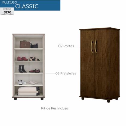 Imagem de Armário Multiuso - Sapateira Classic mdf/mdp 4 Prateleiras 5 espaços 2 Portas - Com pés - Benetil