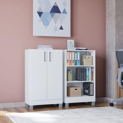 Imagem de Armário Multiuso Versati c 2 Portas e 5 Prateleiras Divisível Para Escritório Quarto Lavanderia Poquema