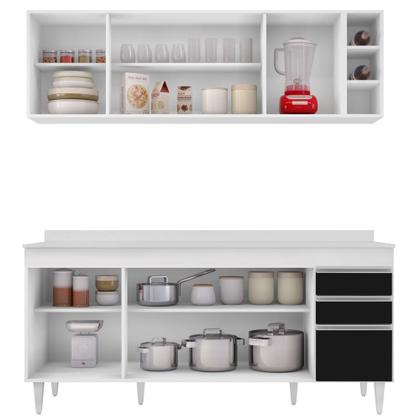 Imagem de Armário Nevada e Balcão 180cm com Tampo Dallas Branco/Preto - Lumil