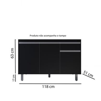 Imagem de Armário P/ Pia Inox 120cm Preto 3 Portas 1 Gaveta S/ Tampo