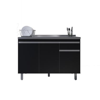 Imagem de Armário P/ Pia Inox 120cm Preto 3 Portas 1 Gaveta S/ Tampo