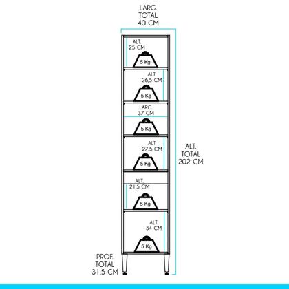 Imagem de Armário Paneleiro para Cozinha com 2 Portas 40 x 202 Cm Sabrina MDP Preto 0466 MENU